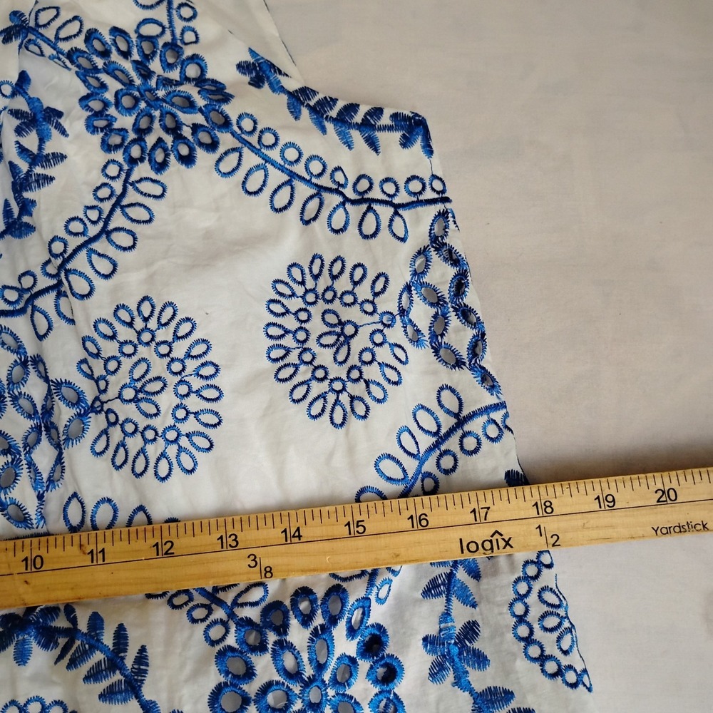 Trina Turk Dress Small Kori Ruffled Embroidered Mini Flouce Bow Cottage Boho - Picture 7 of 15